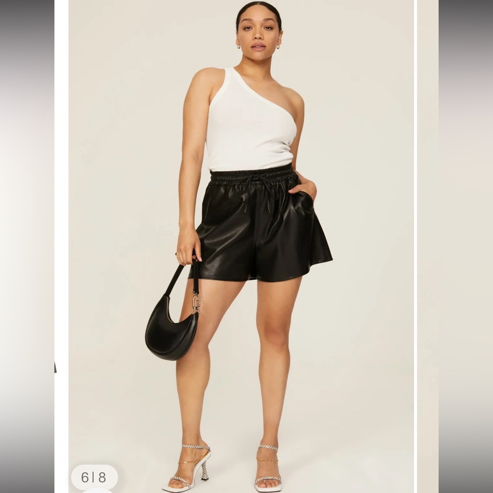Good American Black High Waist Leather Shorts